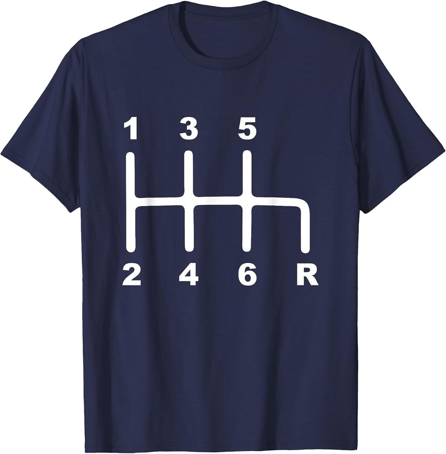 6 Speed Manual Transmission Shift Pattern Car T-Shirt - Navy Blue