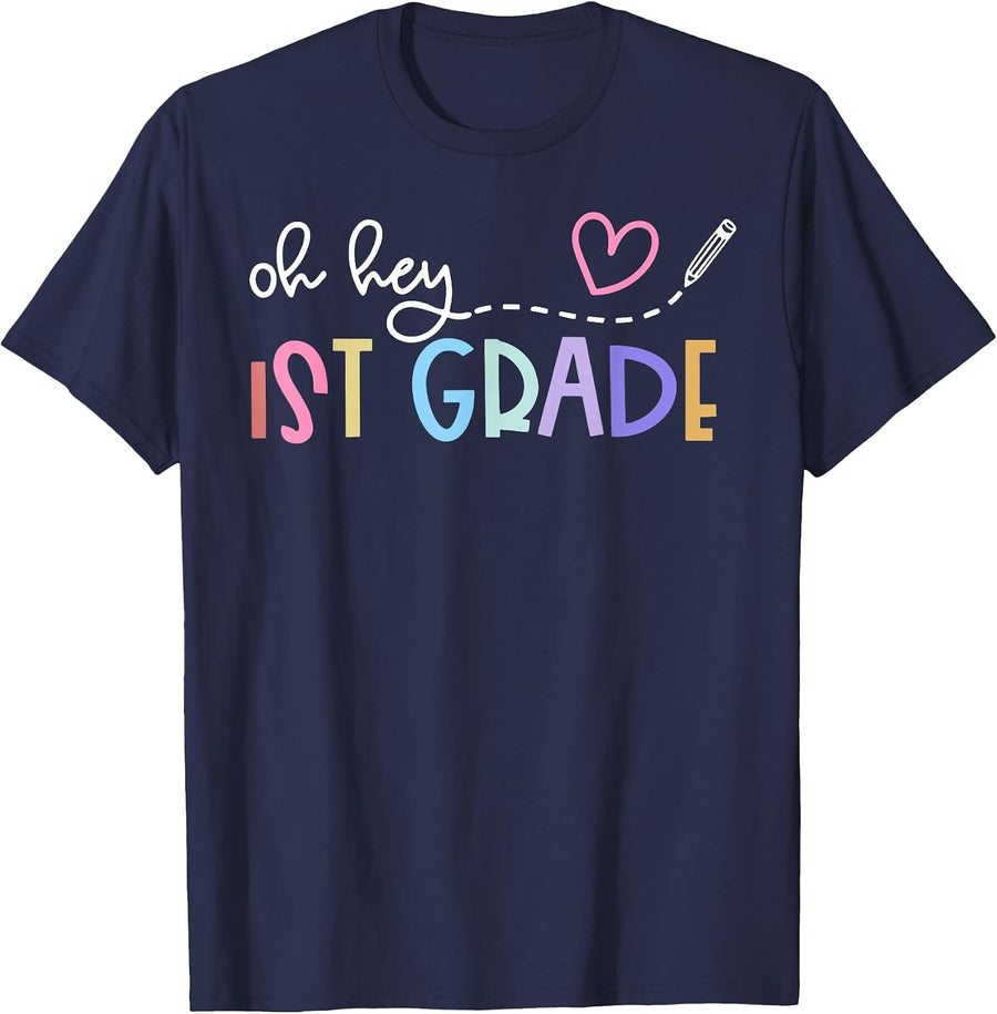 Back to School Oh Hey 1st Grade Teachers Women Student T-Shirt - Navy Blue