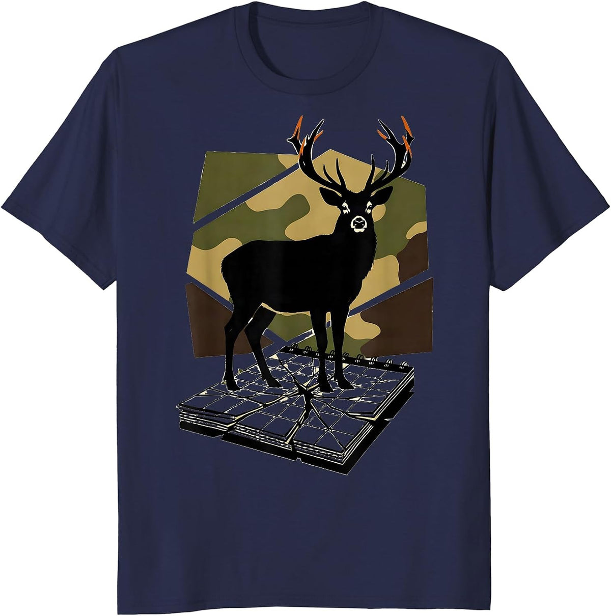 Buck Silhouette Camo Deer Hunting Humor Gift T-Shirt - Navy Blue