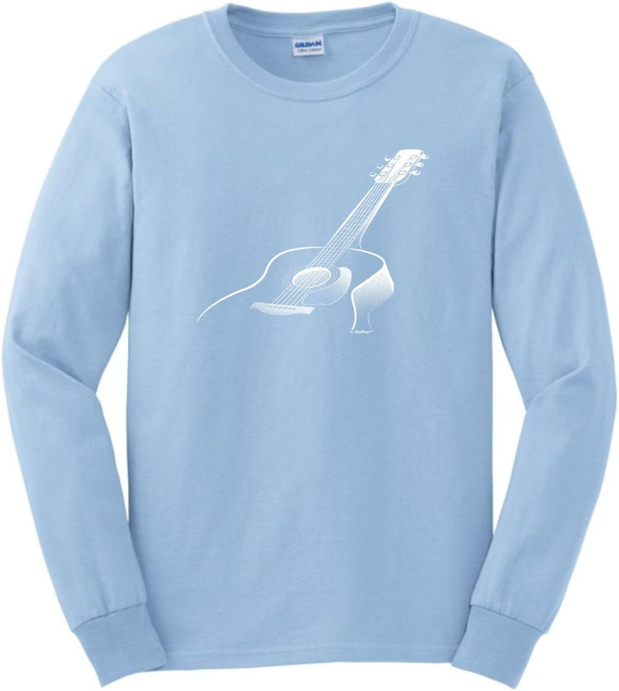 Music Lovers Gifts 3D Acoustic Guitar Music Themed Long Sleeve T-Shirt - Light Blue