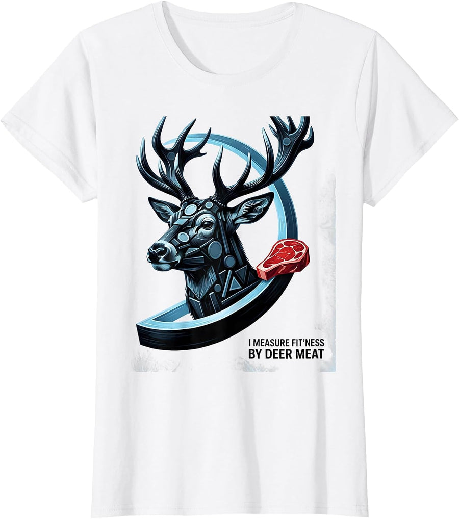 Women's I Measure Fit'ness By Deer Meat Funny Deer Hunting Dad Joke T-Shirt - White