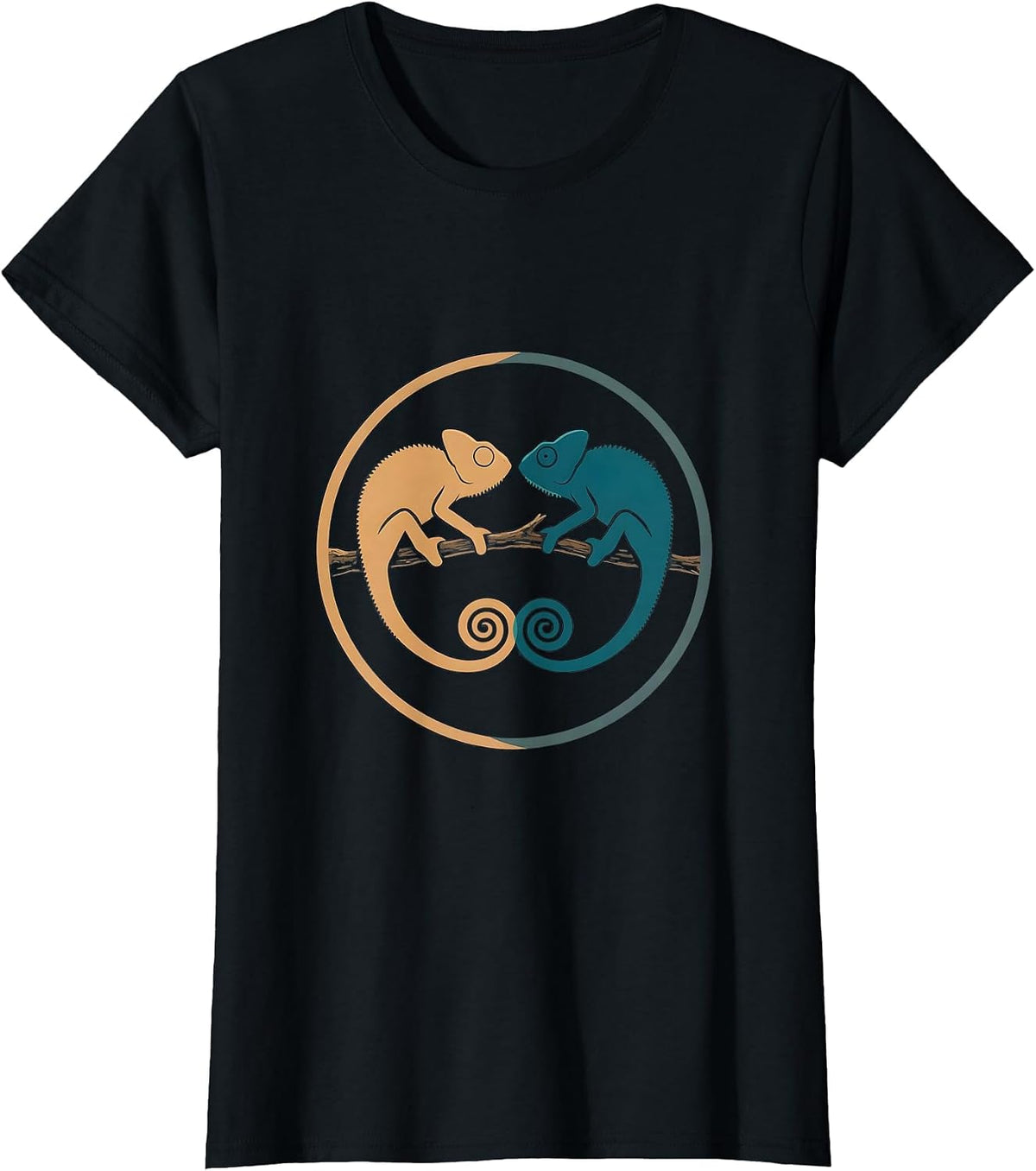 Women's Twin Day Matching Chameleons on a Branch T-Shirt - Black