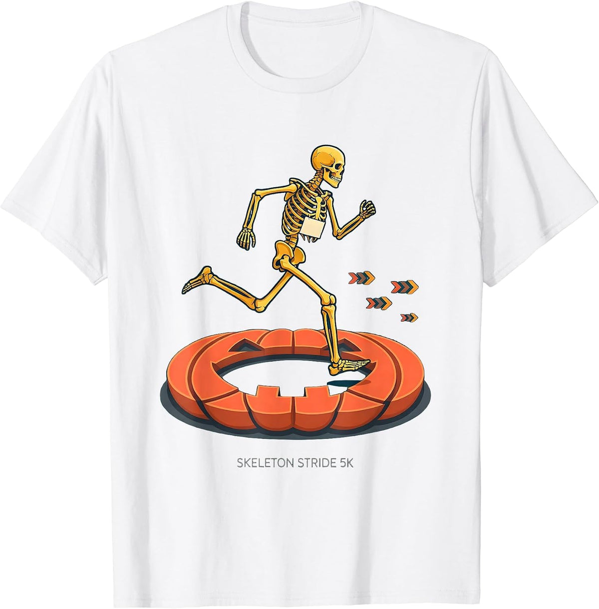 Men's Skeleton Stride 5K Funny Halloween Running Race Matching T-Shirt - White
