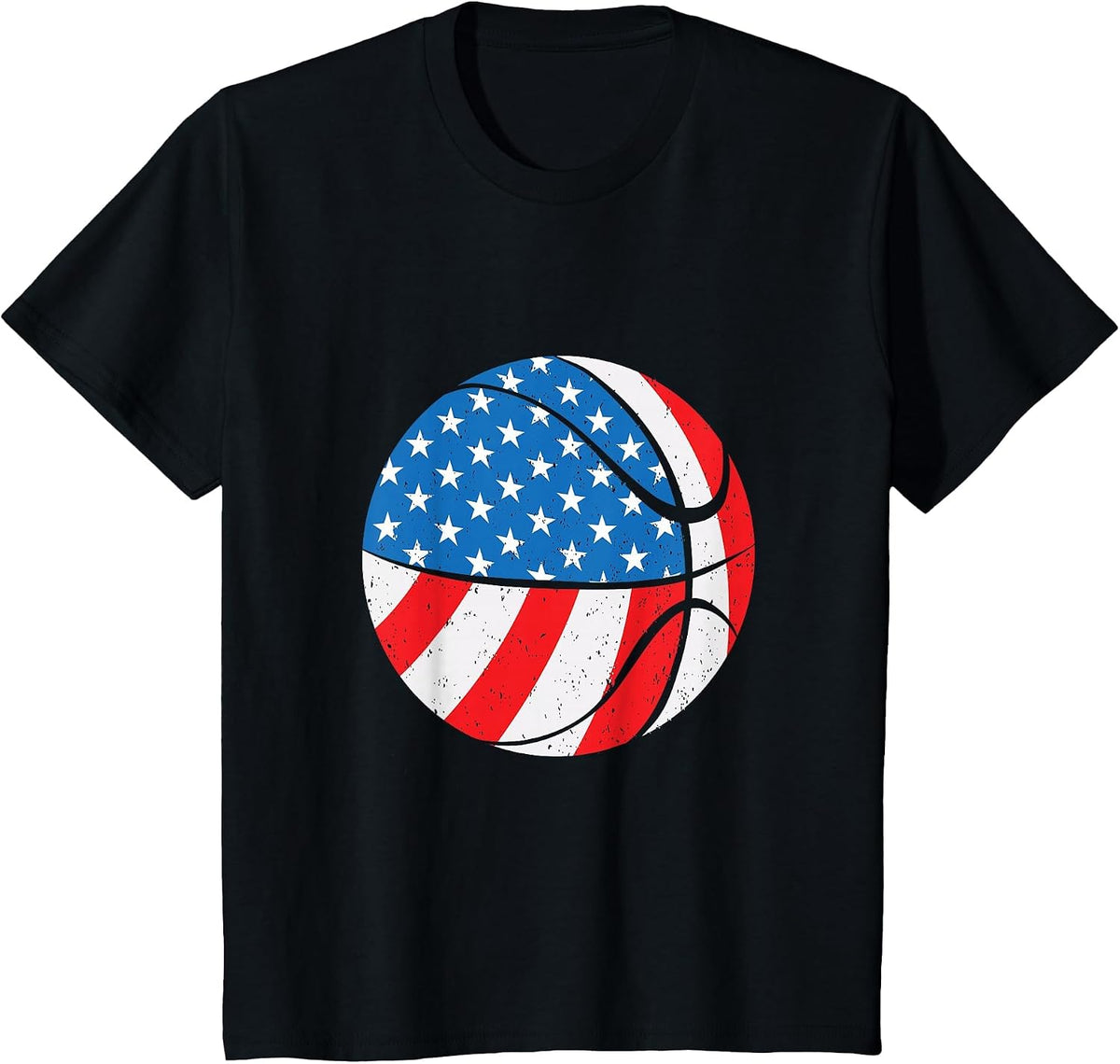 Basketball Ball 4th of July American Flag Patriotic T-Shirt - Black