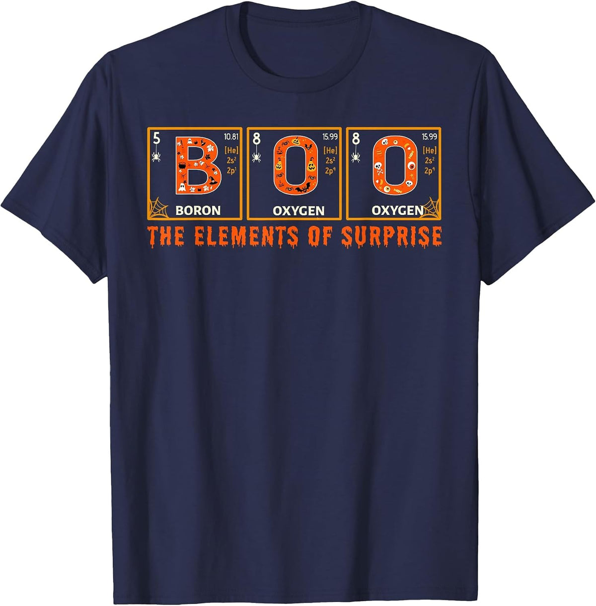 Halloween Boo Primary Elements of Surprise Science T-Shirt - Navy Blue