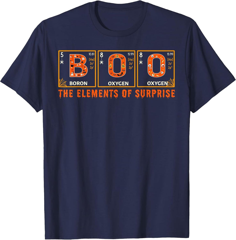 Halloween Boo Primary Elements of Surprise Science T-Shirt - Navy Blue