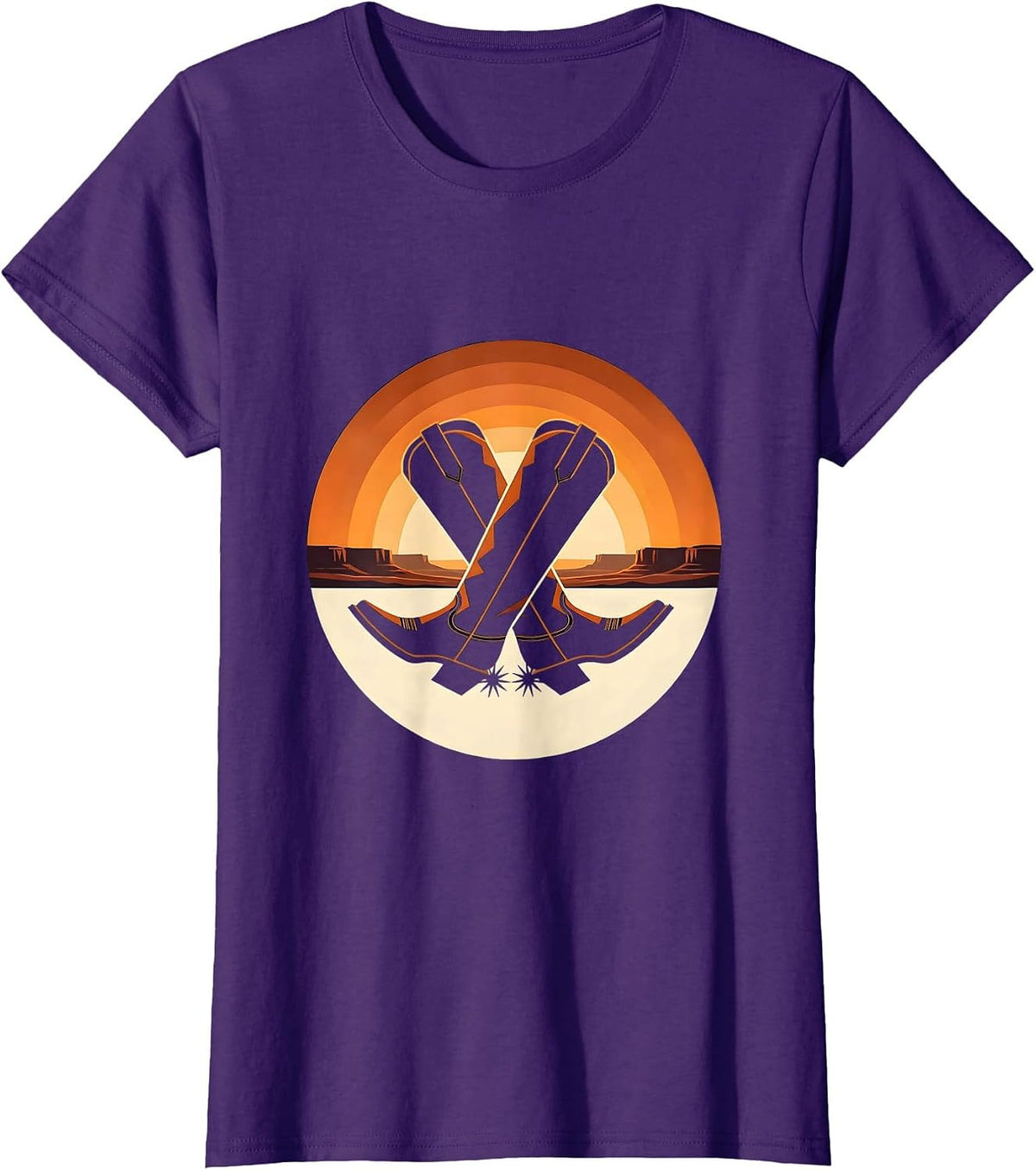 Women's Crossed Cowgirl Boots Spurred Western Design T-Shirt - Purple