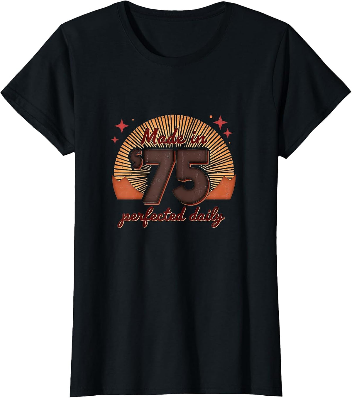 Made in '75 Perfected Daily Vintage Design T-Shirt - Black