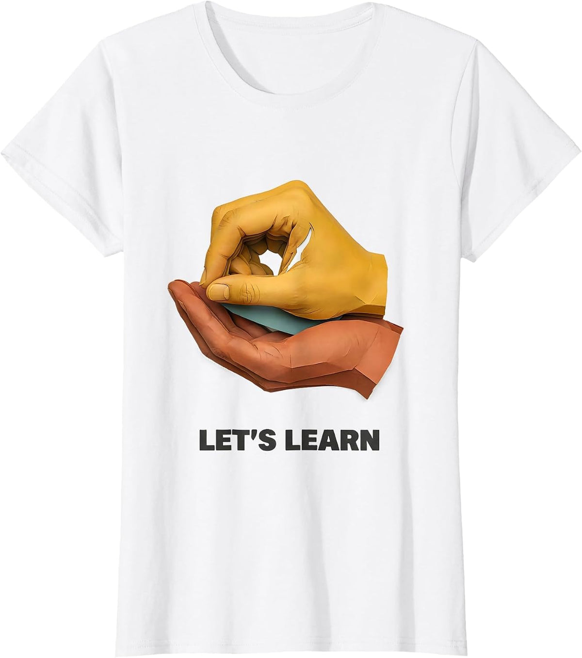 Women's Let's Learn Paper Cutout ASL Sign Language Teacher Advocacy T-Shirt - White