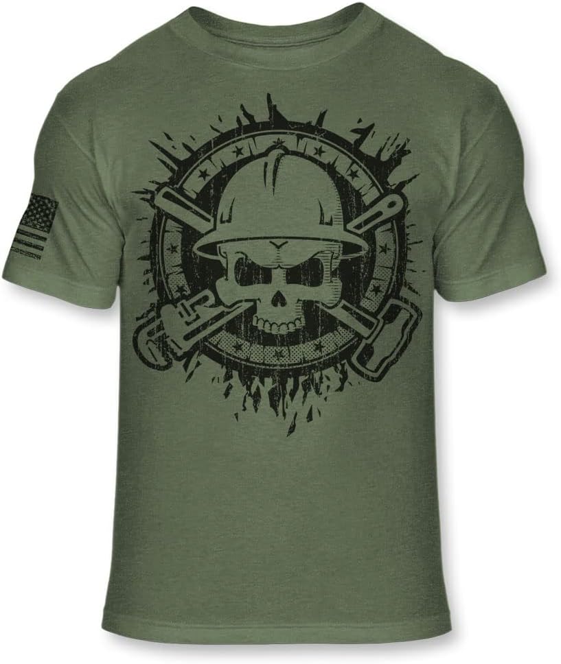 Roughneck Skull Crossbones T-Shirt - Oilfield Worker Skull Logo Tee - A148 - As Pictured