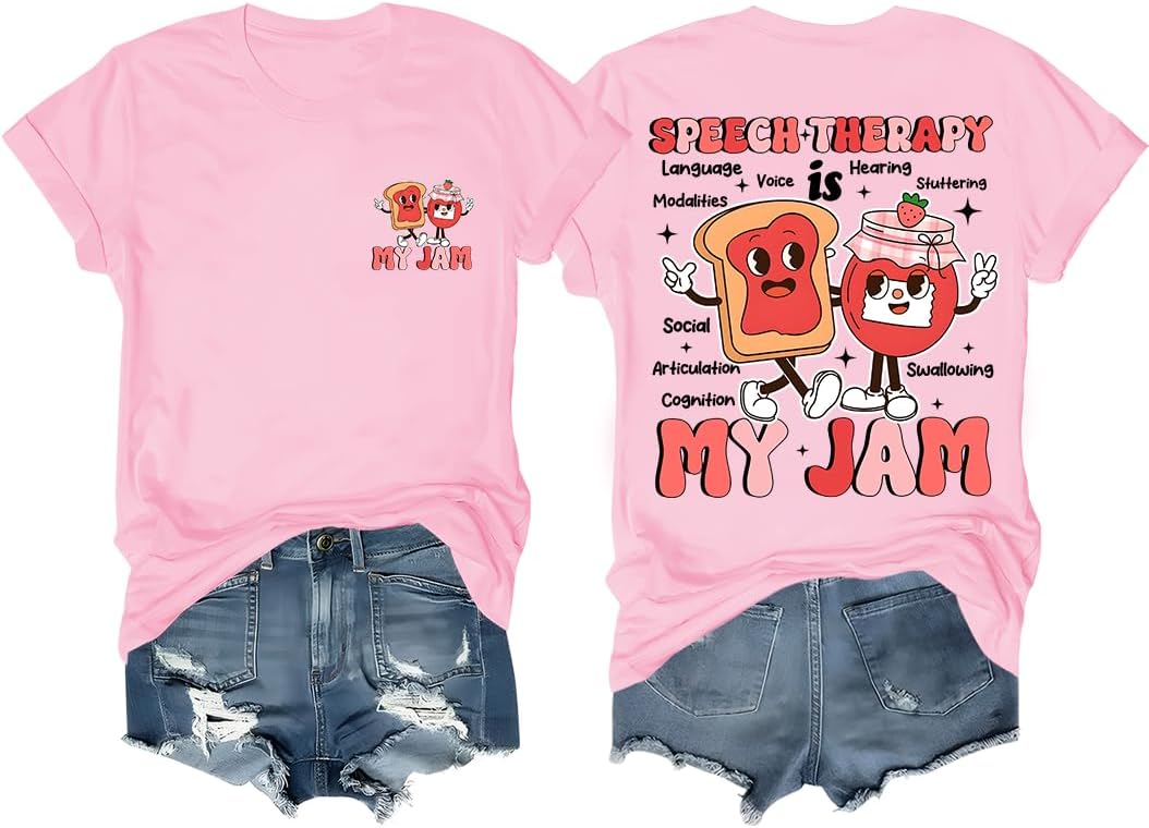 Speech Therapy is My Jam Shirt My Jam T-Shirt Graphic Tees Unisex-Adult Tshirt - Crew Neck Pink-rn