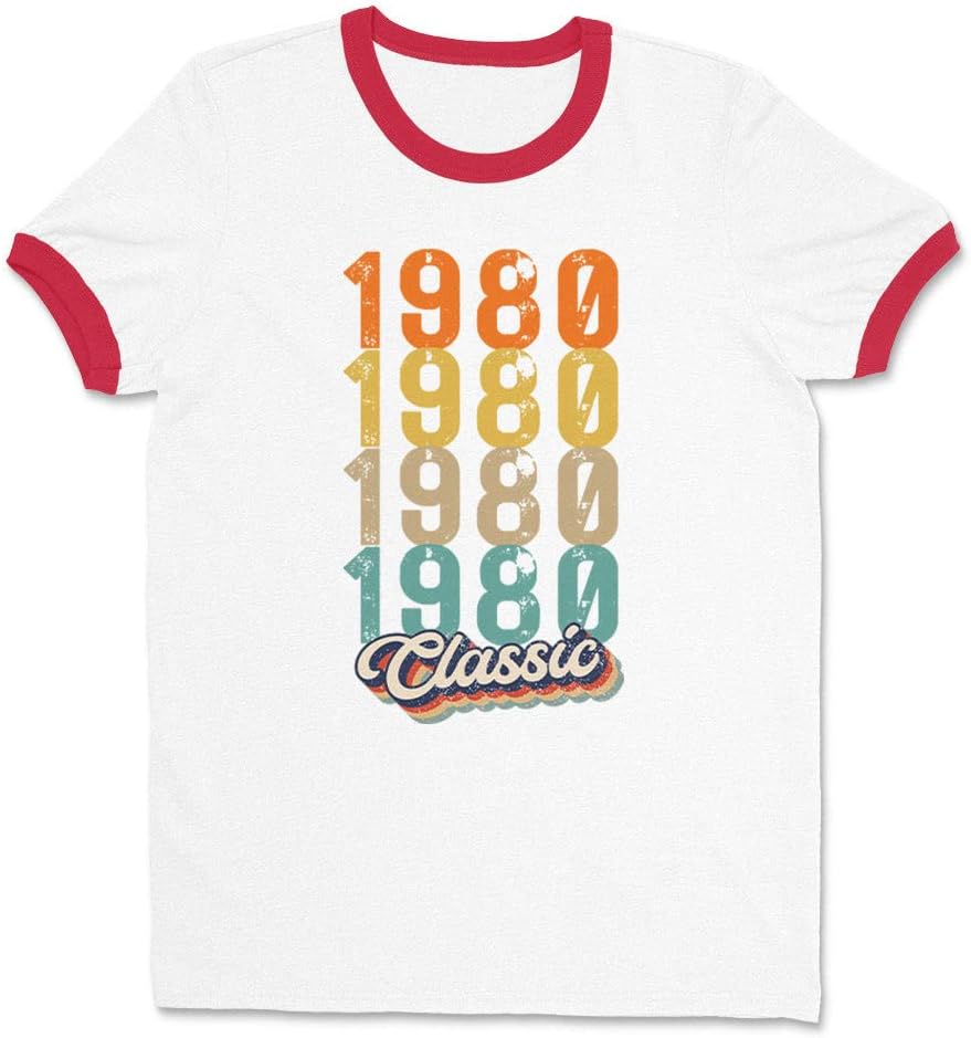 Classic 1980 Ringer Tee Shirt Unisex - White\/Red