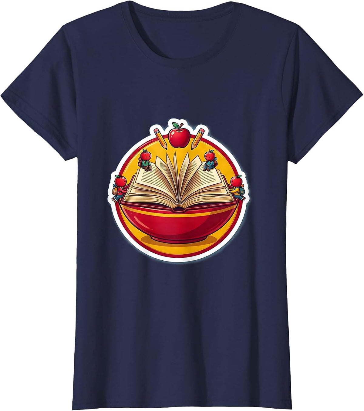 Women's 2nd Grade Teacher Tiny Students Open Book Design T-Shirt - Navy Blue
