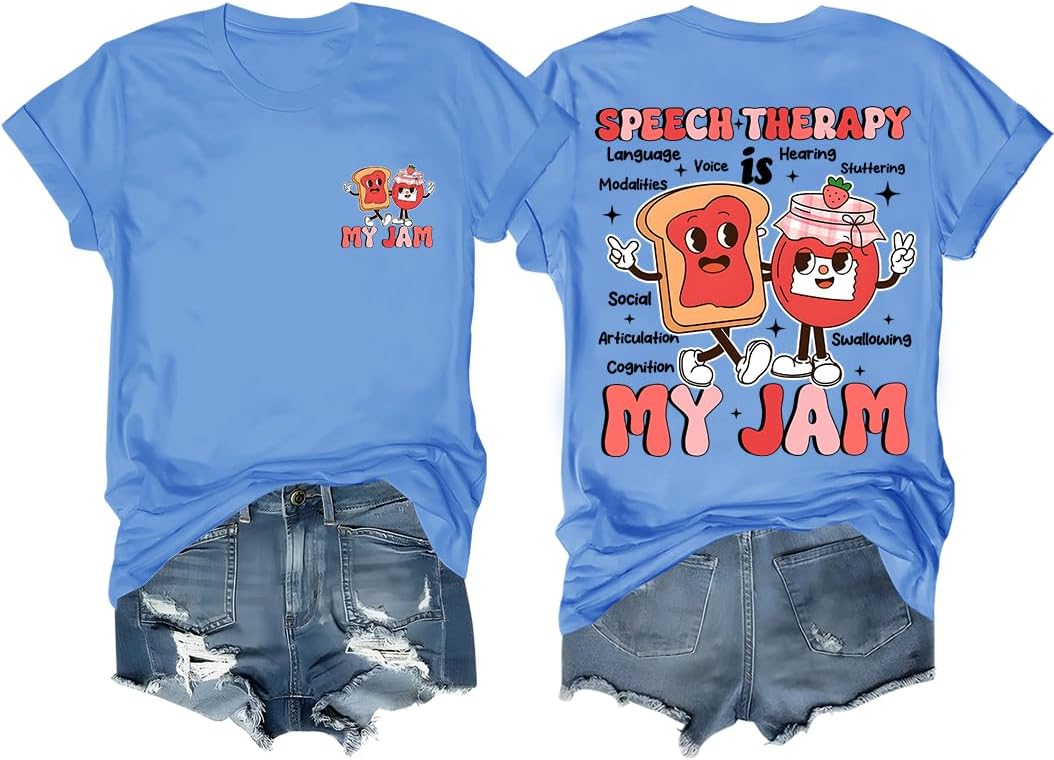 Speech Therapy is My Jam Shirt My Jam T-Shirt Graphic Tees Unisex-Adult Tshirt - Crew Neck Carolina Blue-rn