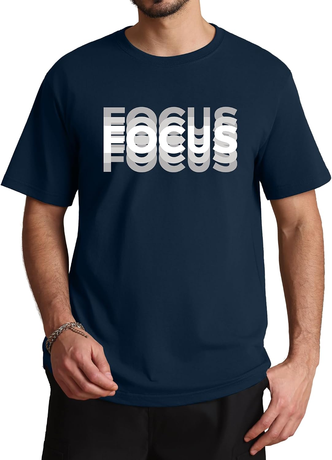 Aiyino Men's Focus Graphic Tee Motion Text Short Sleeve 100% Cotton - Navy