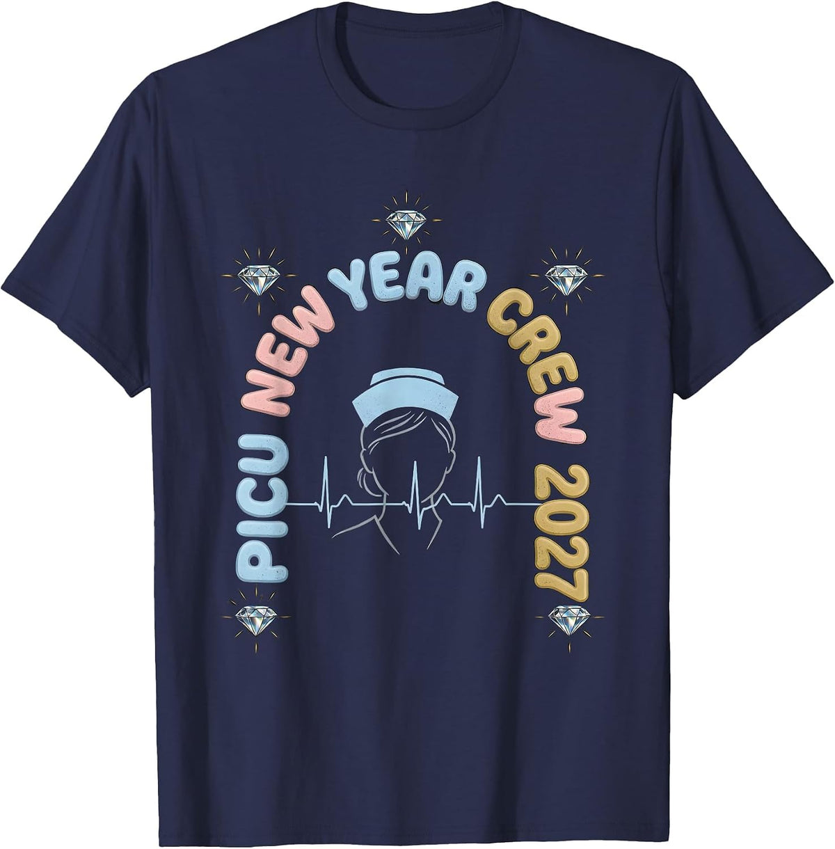 Men's PICU New Year Crew 2027 Funny Nurse ICU NICU New Year Eve T-Shirt - Navy Blue