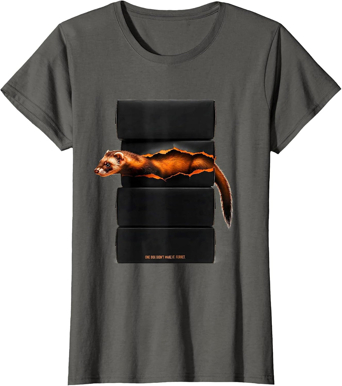 Women's One Box Didn't Make It Ferret Brutalist Ferret Lover T-Shirt - Asphalt Grey