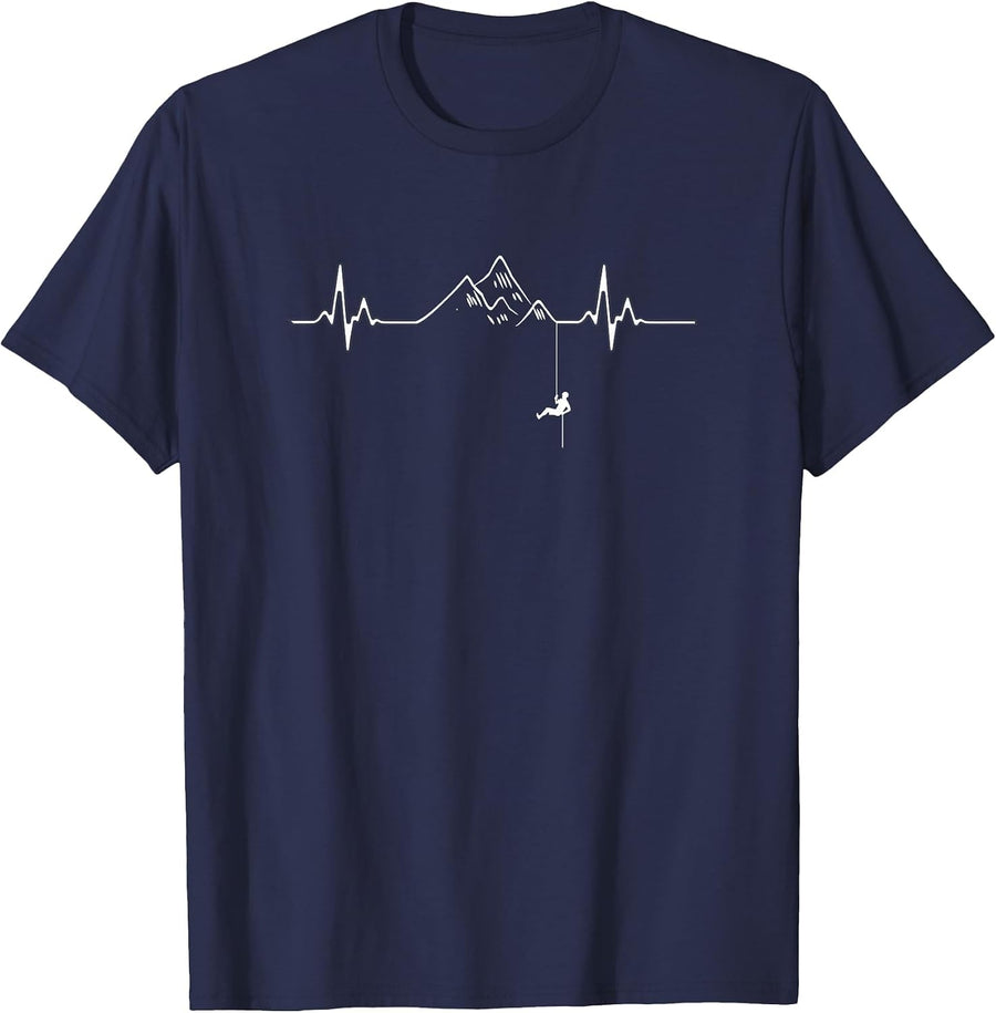 Caving Speleology Caves Heartbeat Love Mountain Spelunking T-Shirt - Navy Blue