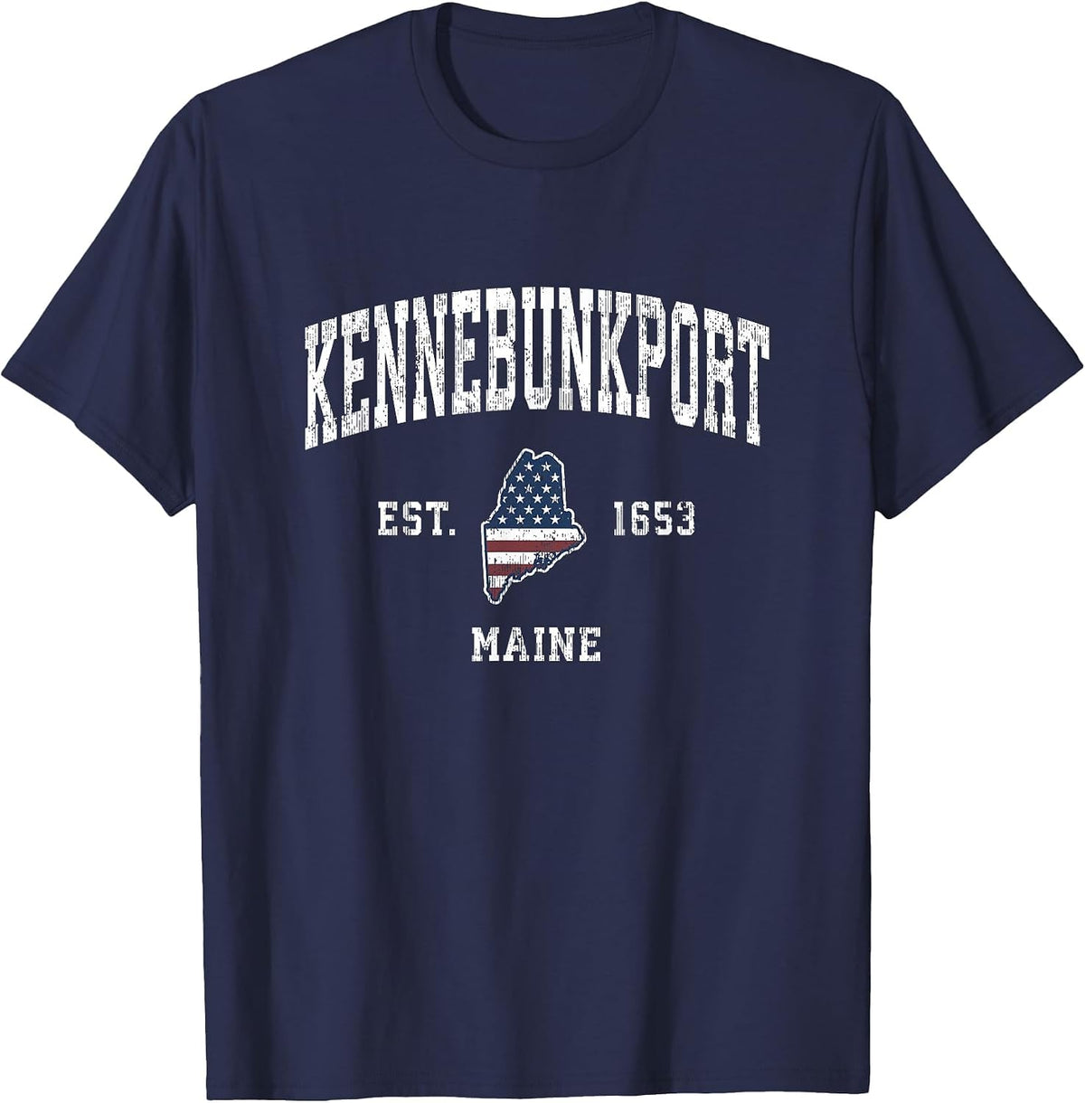 Kennebunkport Maine ME Vintage American Flag Sports Design T-Shirt - Navy Blue