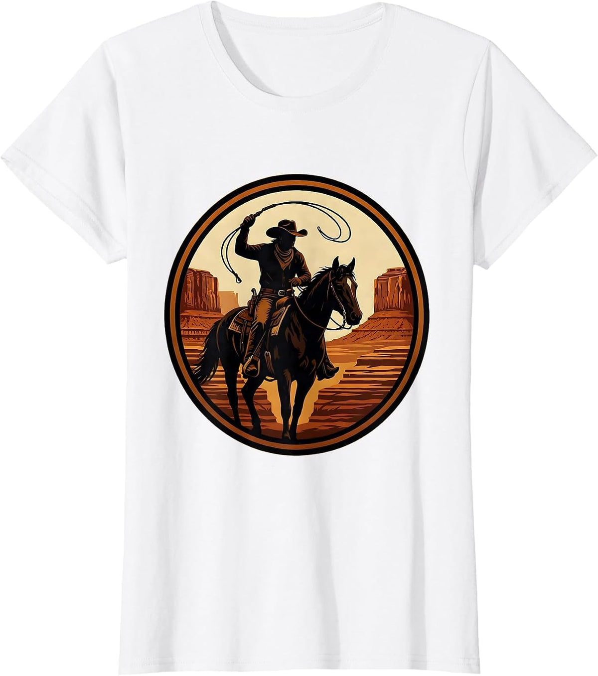 Cowgirl Shadow Canyon Wall Western Graphic T-Shirt - White