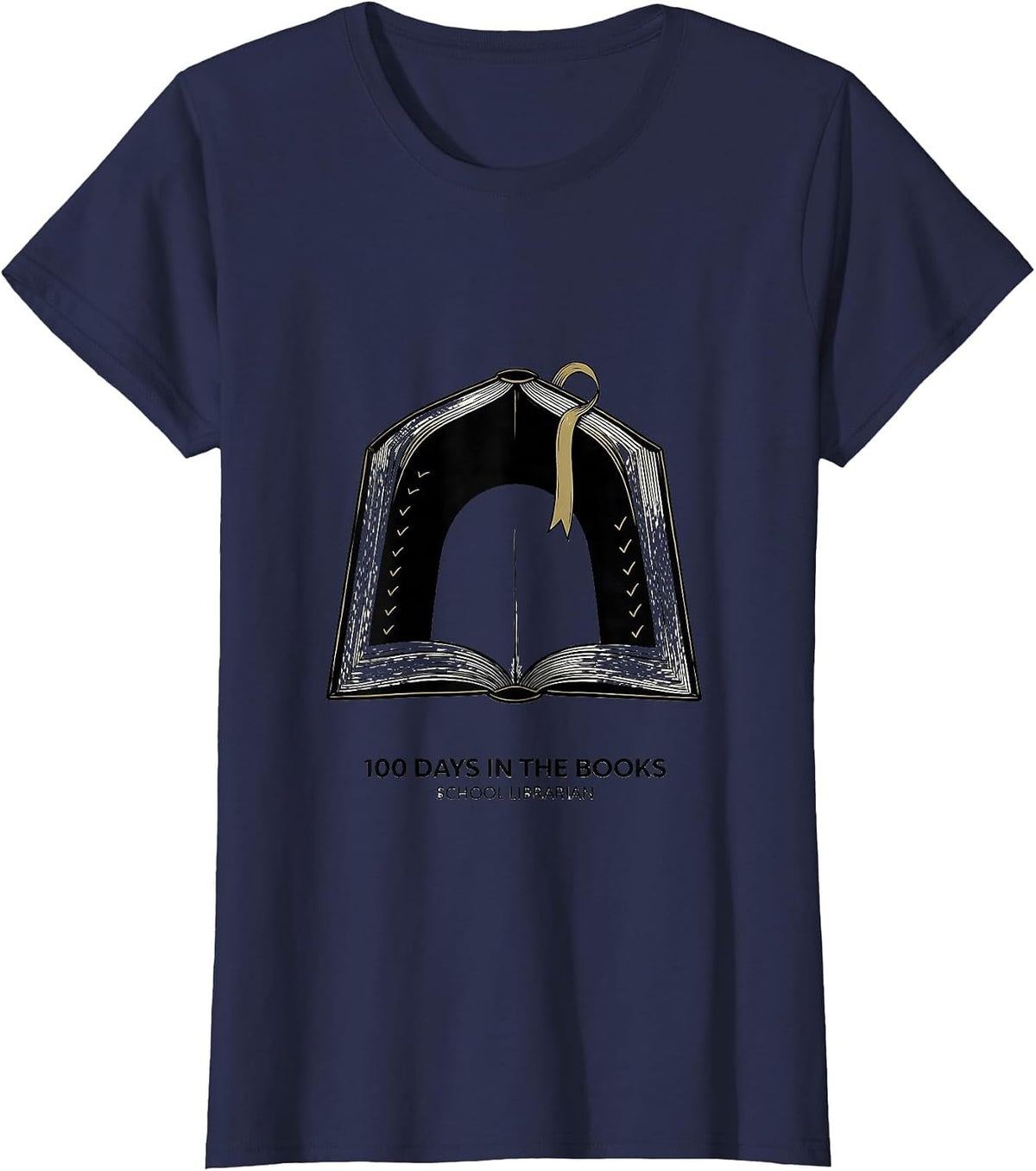 Women's 100 Days In The Books School Librarian T-Shirt - Navy Blue