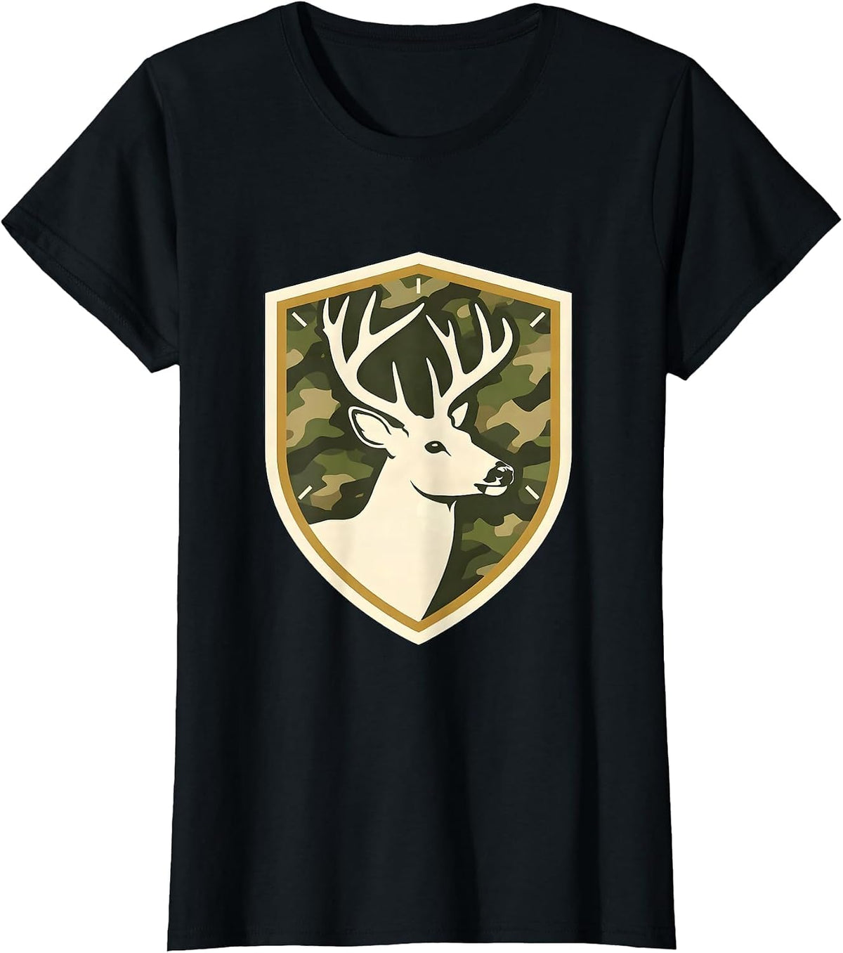 Women's Shield Buck Antlers Camo Emblem Hunting Dad T-Shirt - Black