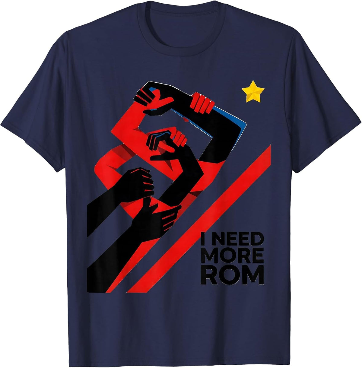 Men's I Need More ROM Bauhaus Modernist Funny Physical Therapist T-Shirt - Navy Blue