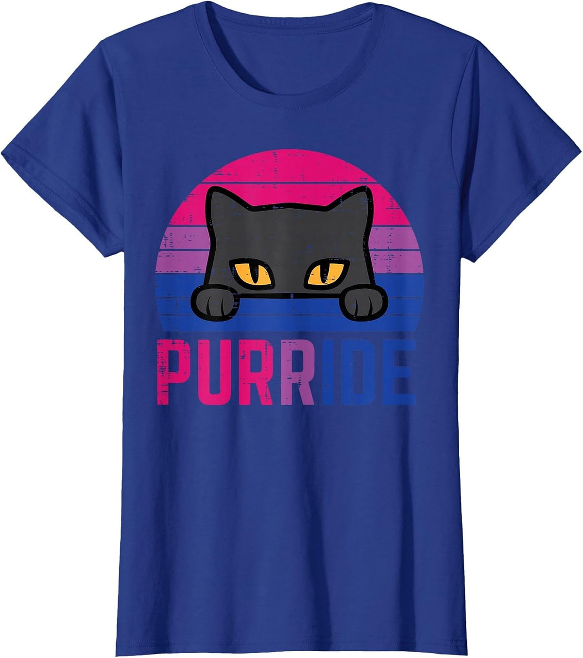 Bisexual Cat Purride Retro Bi Pride Flag LGBTQ T-Shirt Tee Women Girls - Royal Blue