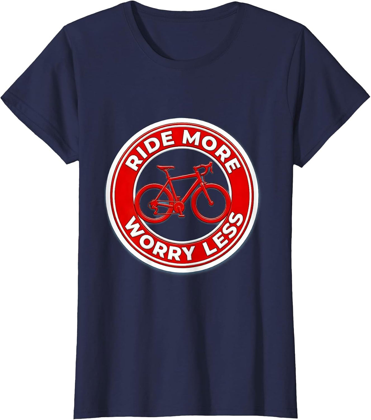 Women's Ride More Worry Less Cycling Design T-Shirt - Navy Blue