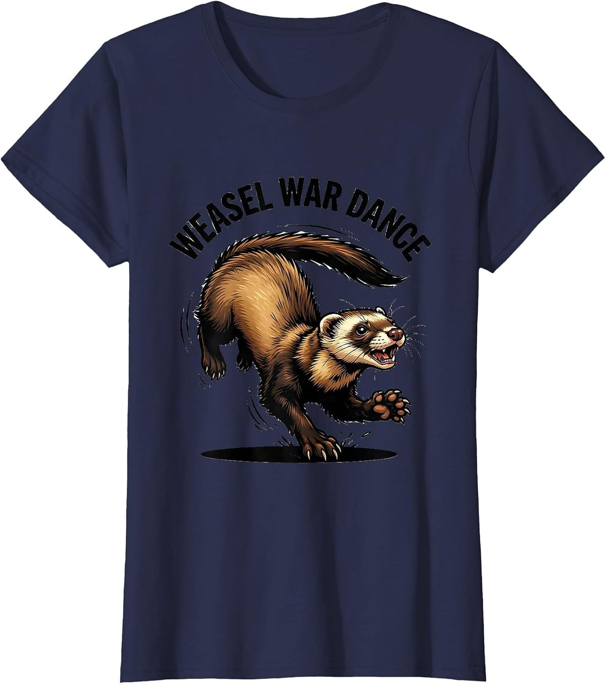Women's Weasel War Dance Cartoon Ferret Lover Funny Gift T-Shirt - Navy Blue
