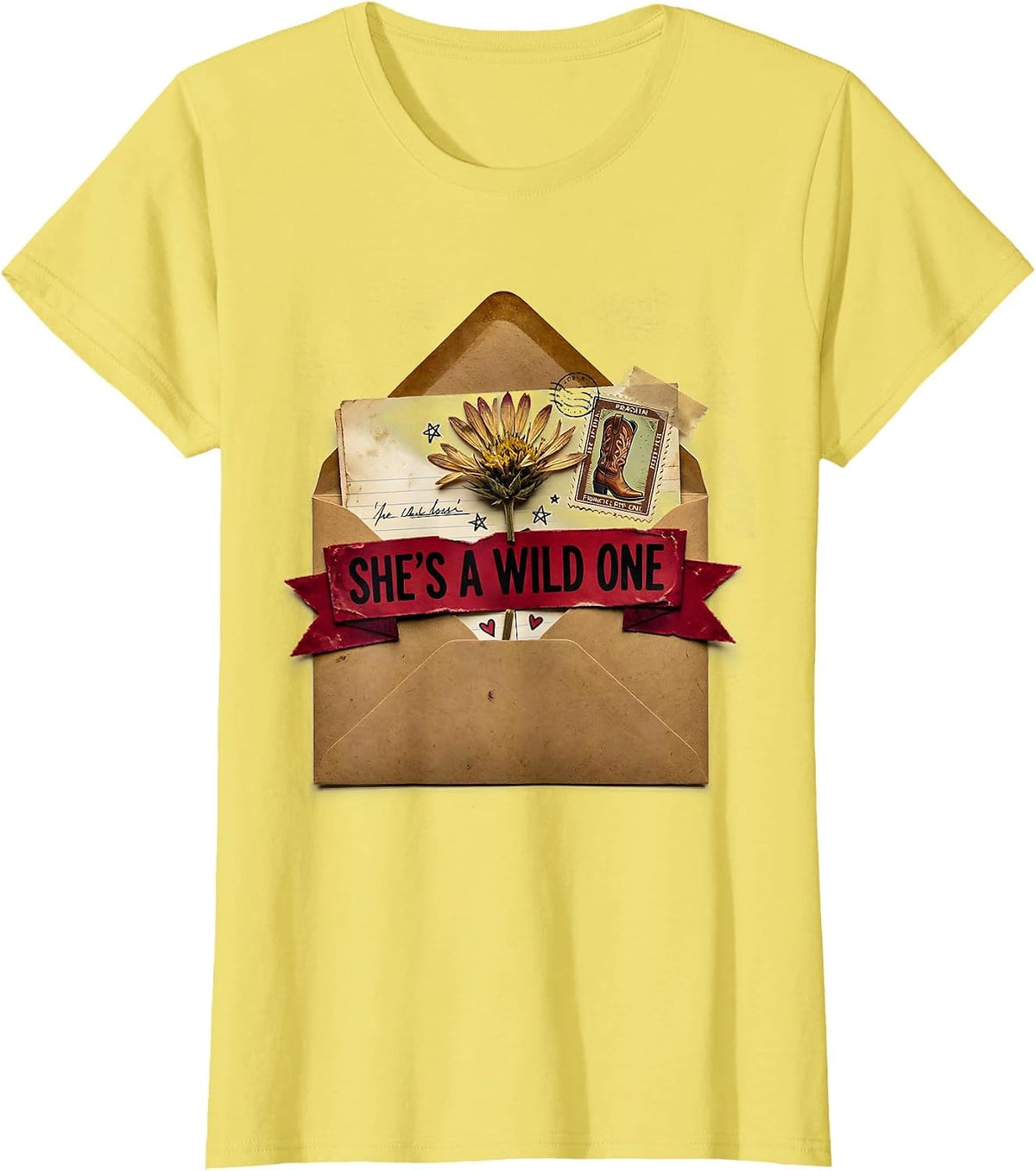 She's A Wild One Western Graphic Design T-Shirt - Lemon Yellow