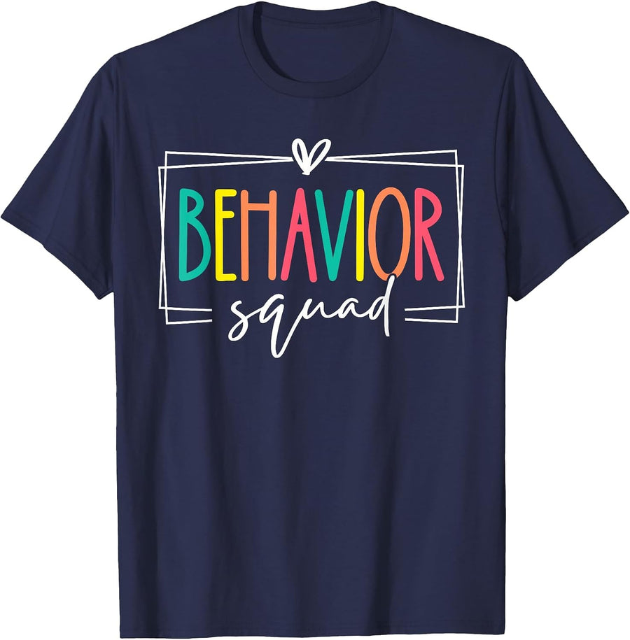 Behavior Squad School Counselor SPED Teacher Tees T-Shirts for Women Men Kids - Navy Blue