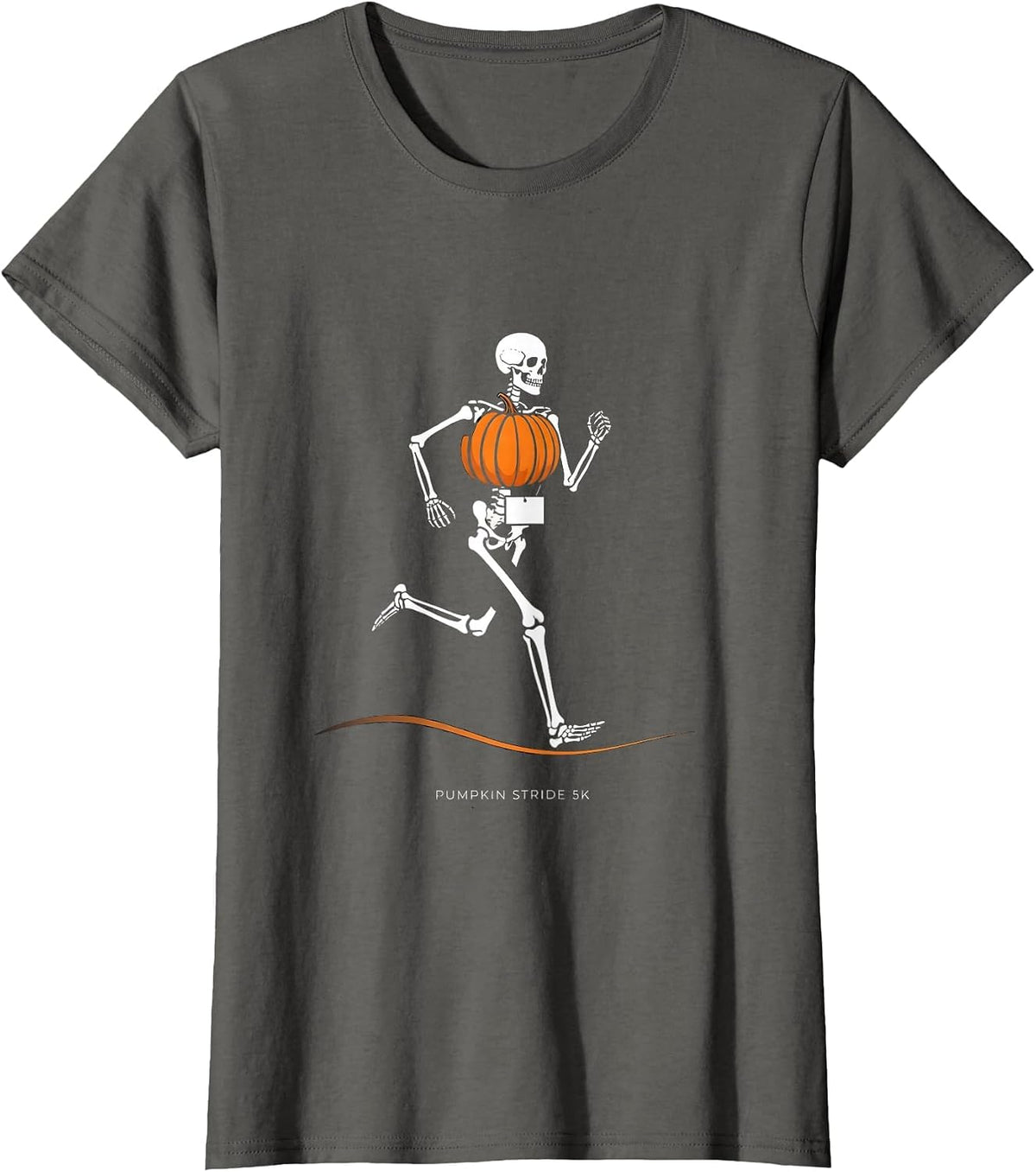 Women's Pumpkin Stride 5K Funny Halloween Running Skeleton Runner T-Shirt - Asphalt Grey