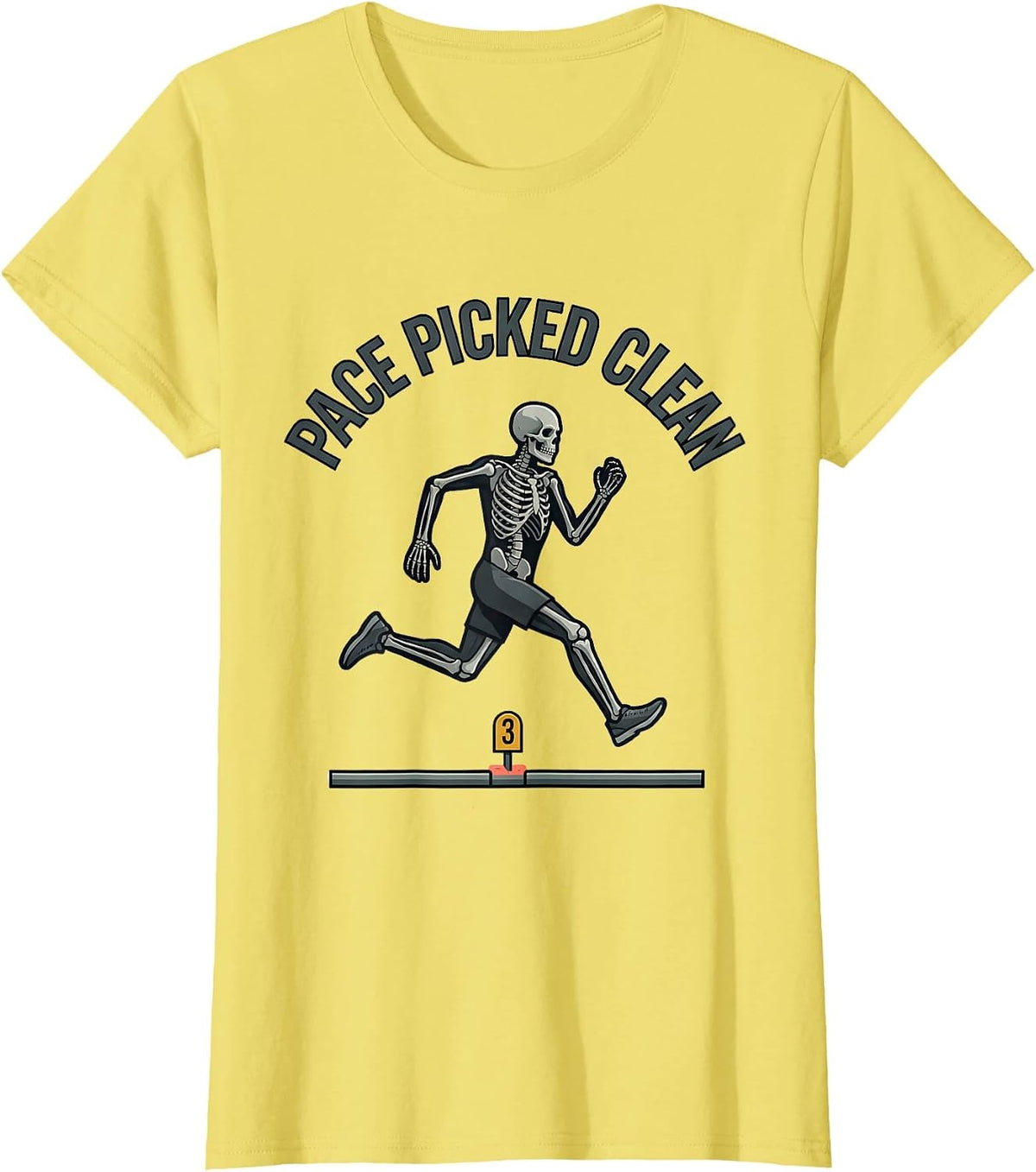Pace Picked Clean Funny Halloween Running Skeleton 5K Race T-Shirt - Lemon Yellow