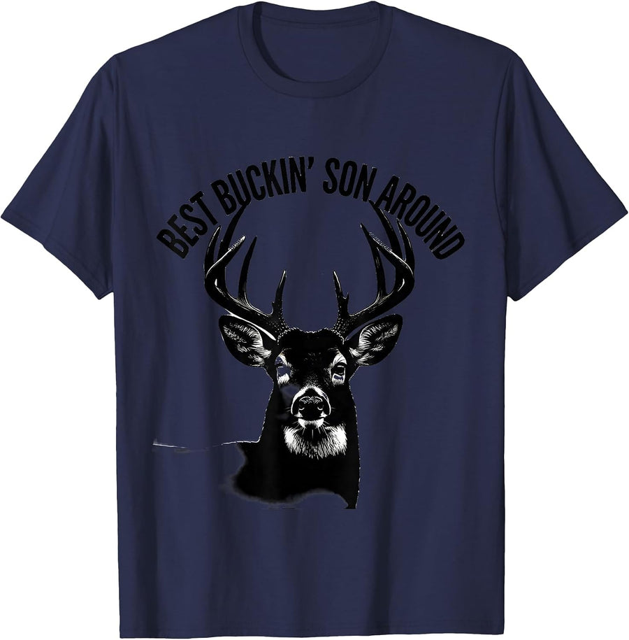 Best Buckin' Son Around Funny Deer Hunting Dad Hunter Gift T-Shirt - Navy Blue