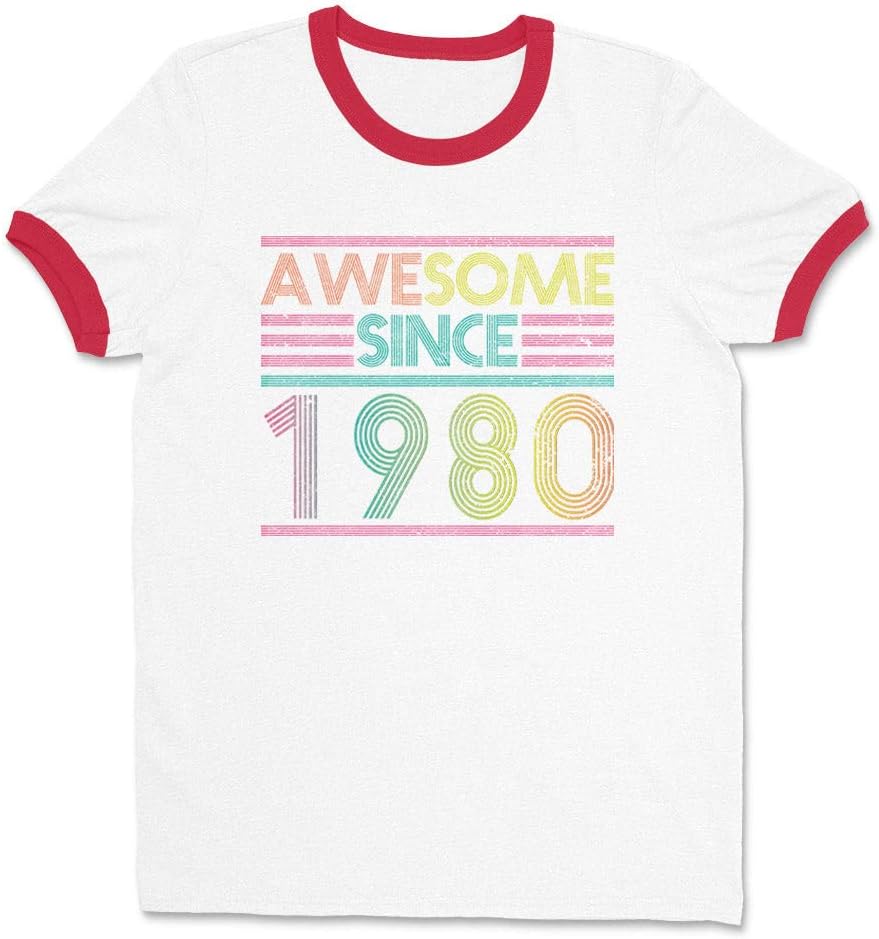 Awesome Since 1980 Ringer Tee Shirt Unisex - White\/Red