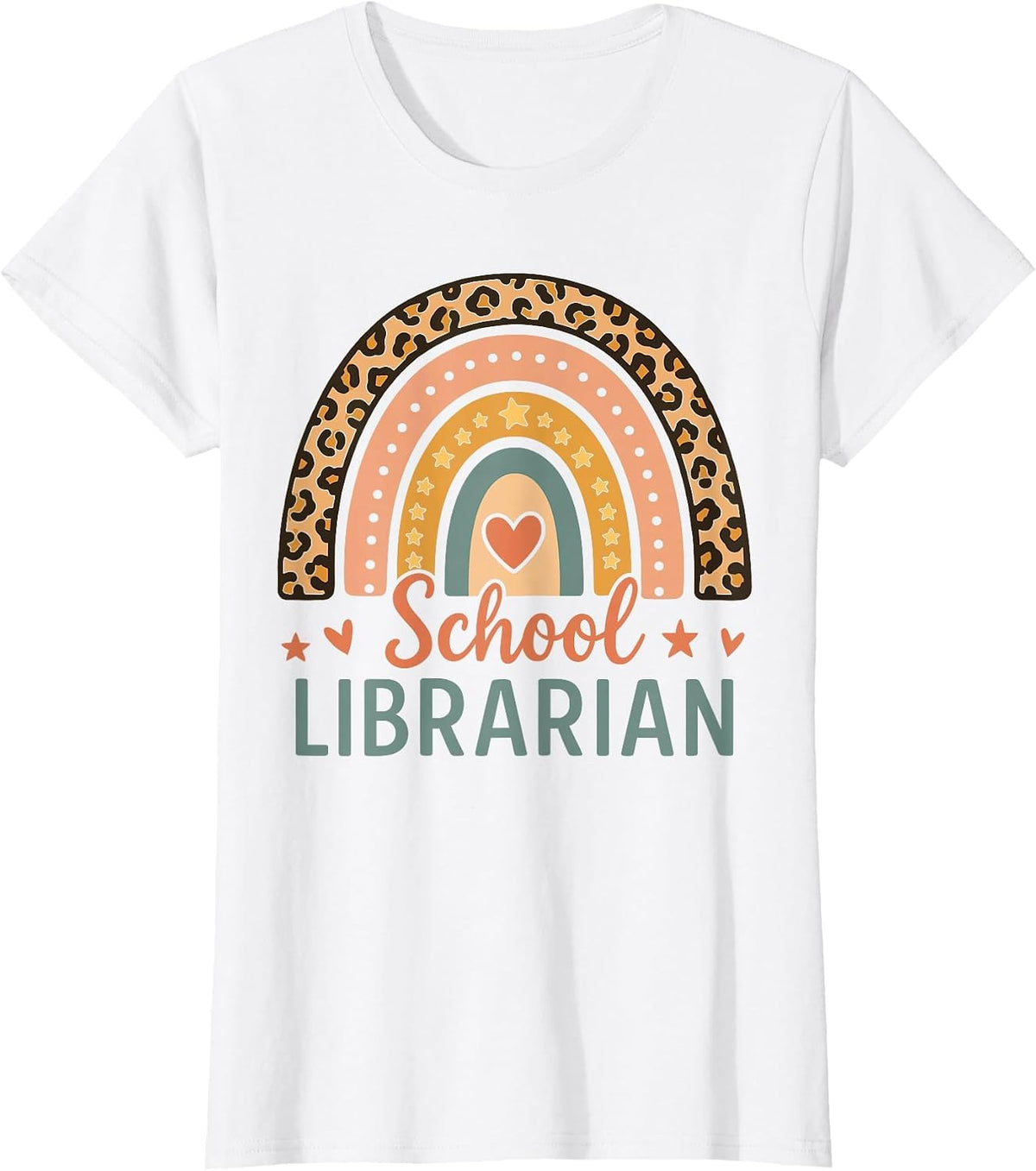 Cute School Librarian Rainbow Leopard Print Funny Librarian T-Shirt - White
