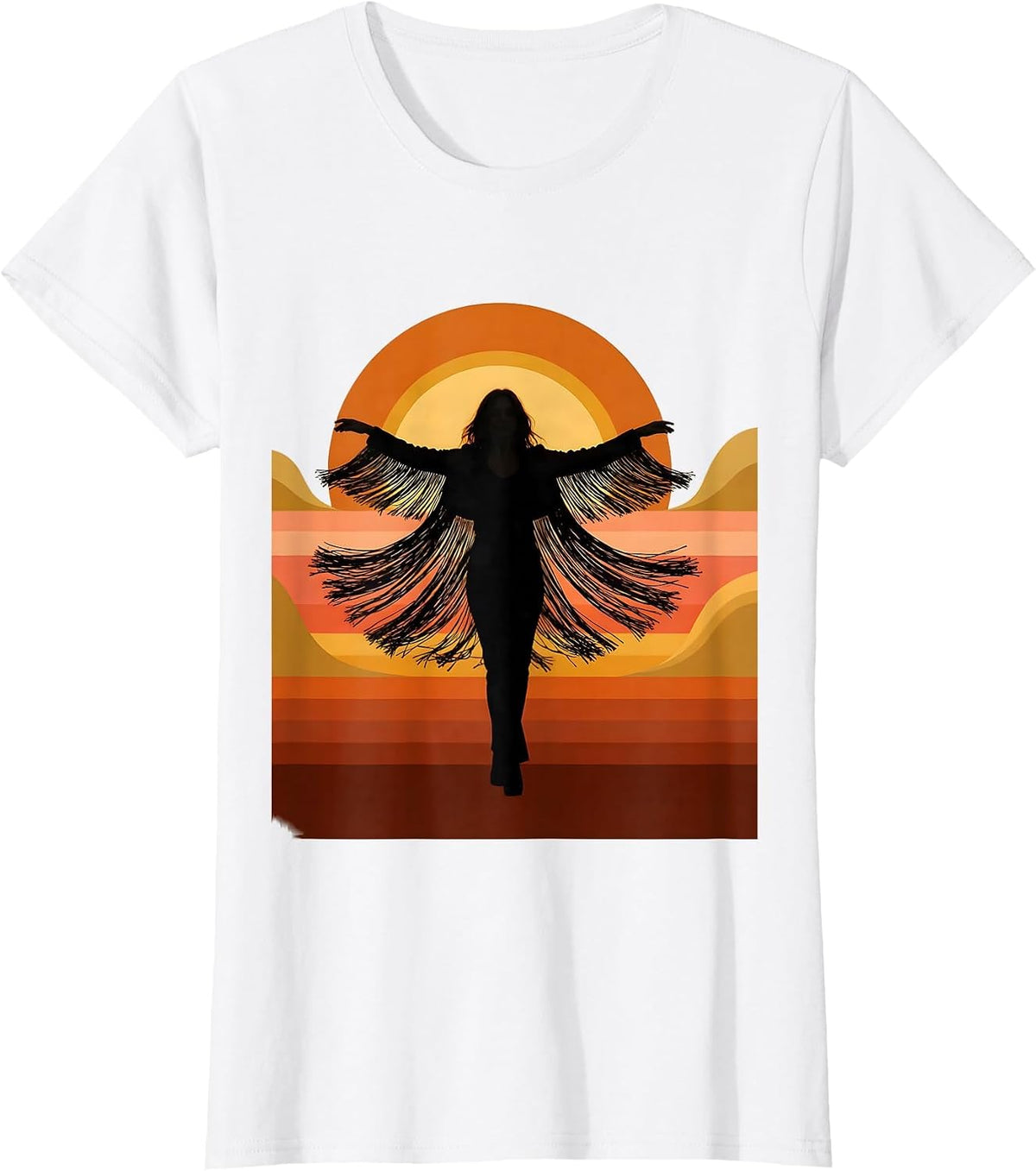 Women's Nashville Fringe Jacket Sunset Twirl Graphic T-Shirt - White