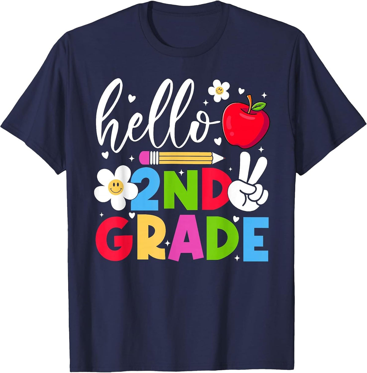 Back to School Hello Second Grade Team 2nd Grade Boy Girl T-Shirt - Navy Blue
