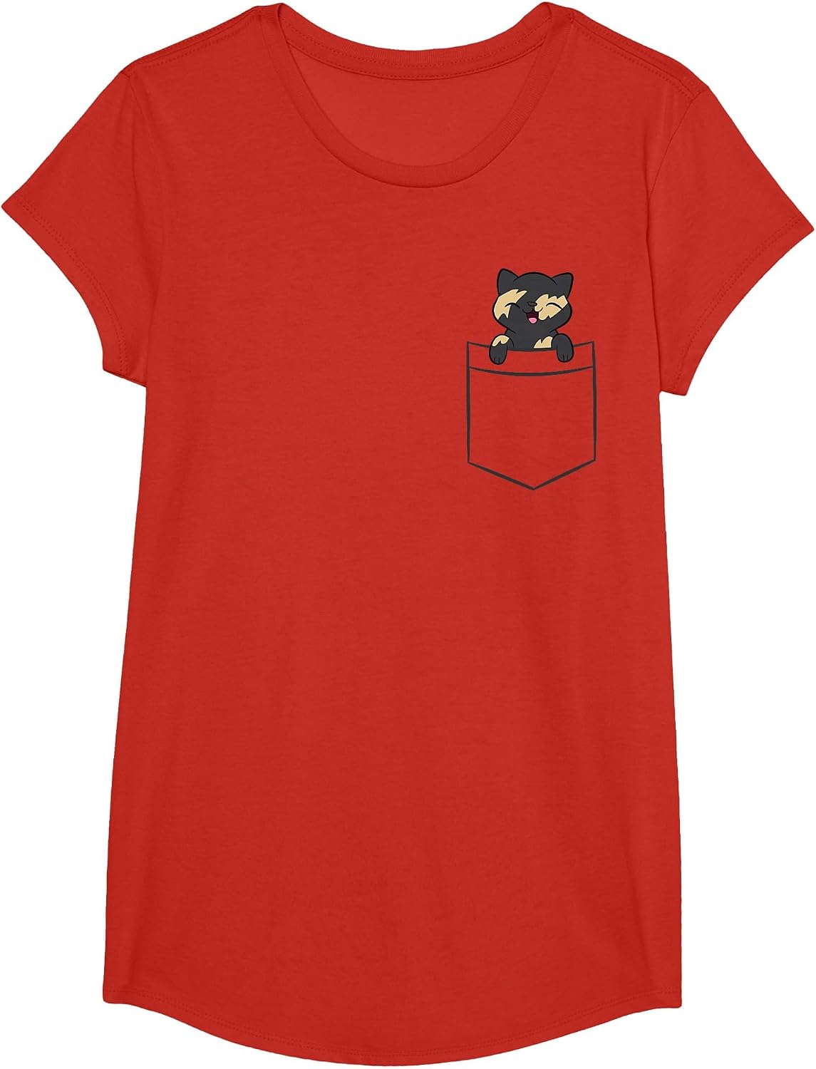 Tortie Cat in A Pocket Cute Tortoiseshell Cat T-Shirt - Girls Red