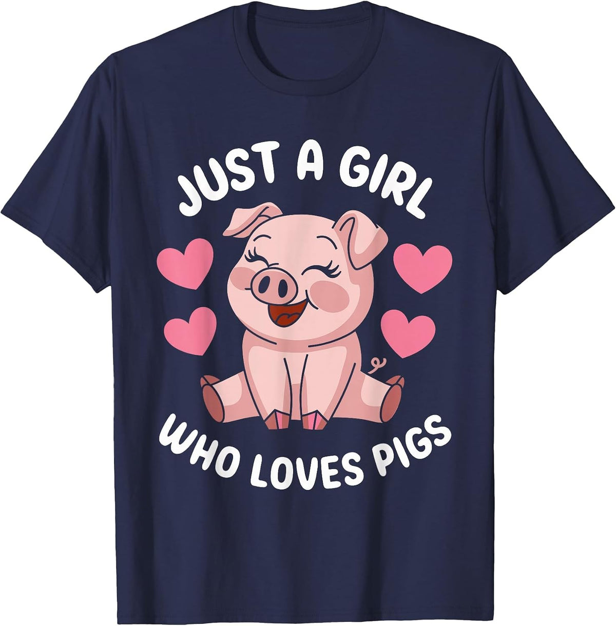 Just a Girl who Loves Pigs Cute Pig Lover T-Shirt - Navy Blue