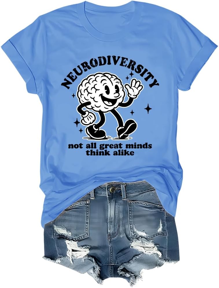 Neurodiversity Shirt Neurodiversity Not All Great Minds Think Alike T-Shirt - Crew Neck Carolina Blue-rn