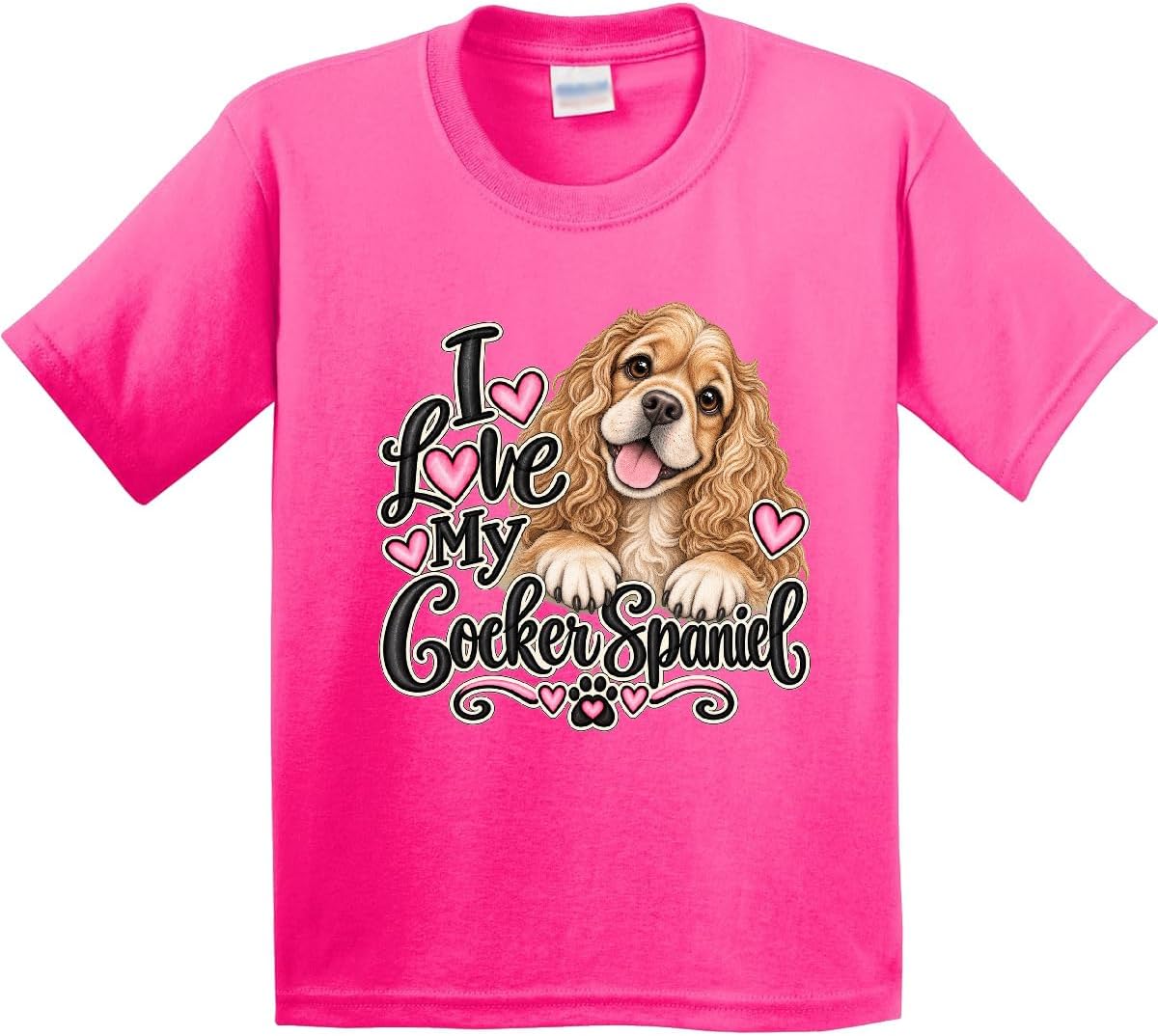 inktastic I Love My Cocker Spaniel Youth T-Shirt - Neon Pink