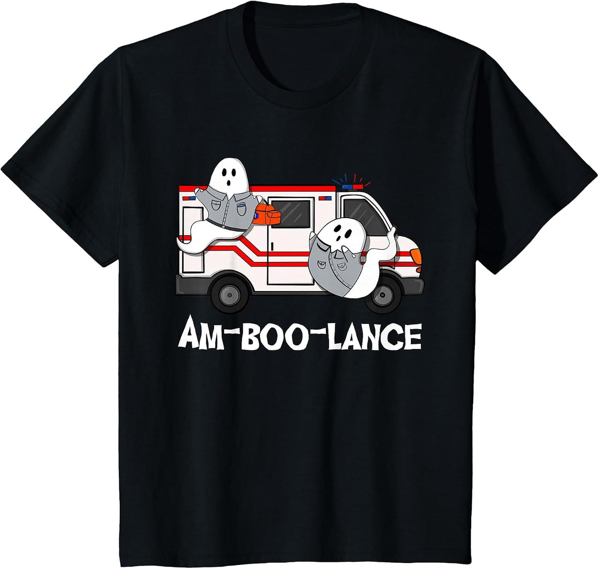 Amboolance EMT Paramedic EMS Ambulance Ghost Halloween T-Shirt - Black