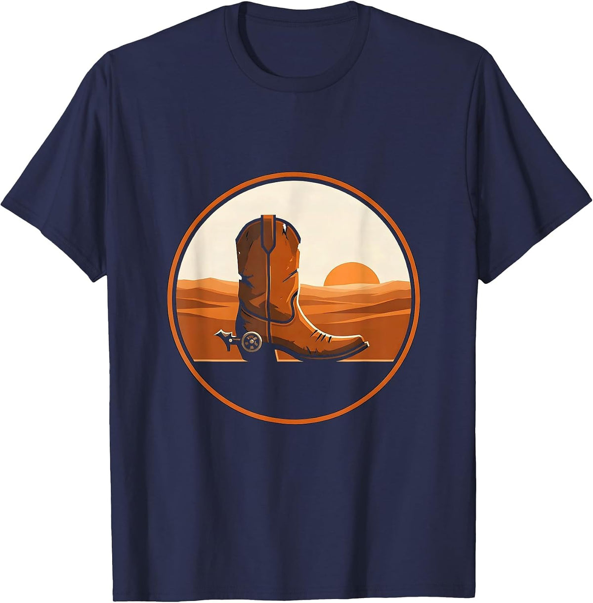 Men's Worn Cowboy Boots with Spurs Country Western Design T-Shirt - Navy Blue