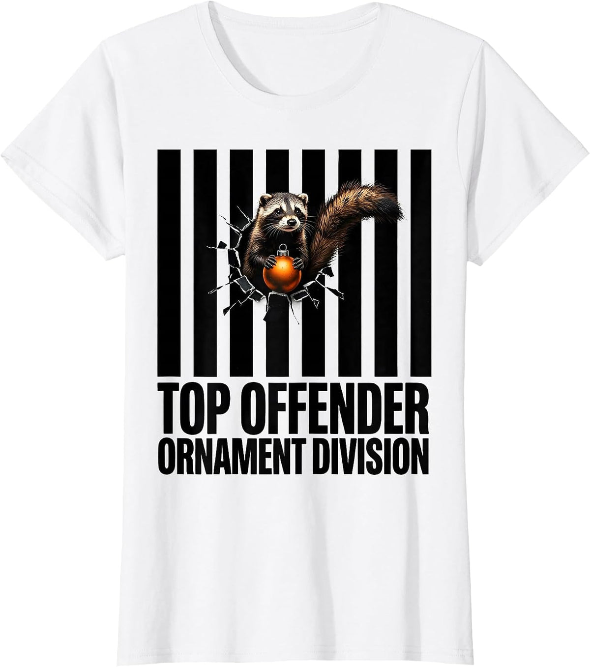 Women's Top Offender Ornament Division Funny Ferret Lover Christmas T-Shirt - White