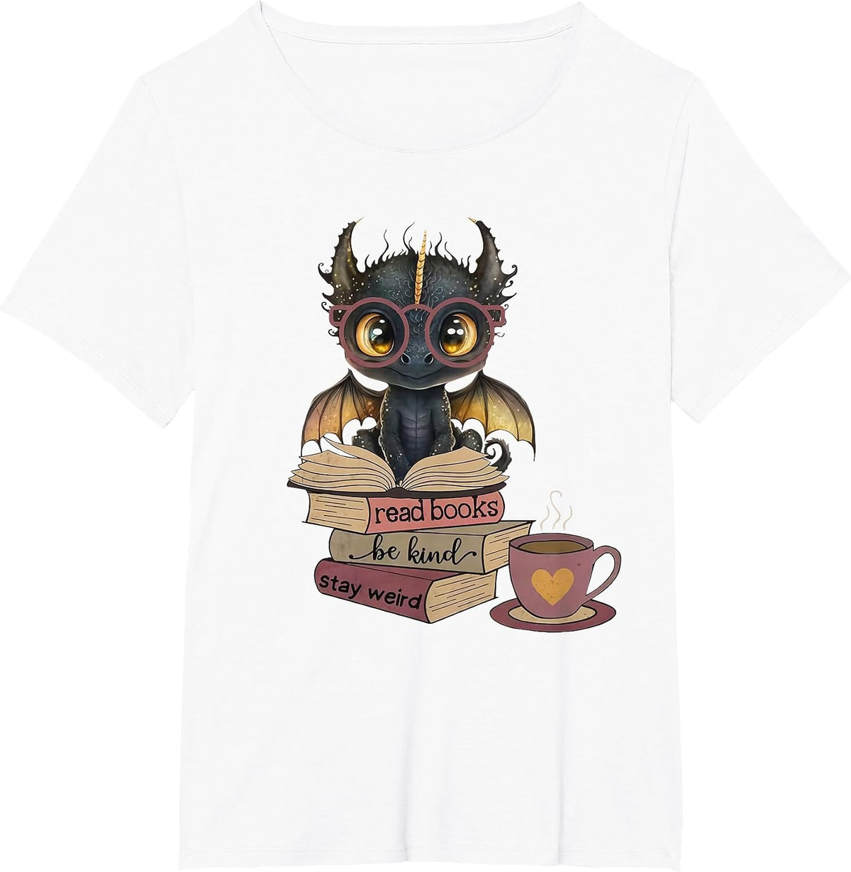 Funny Dragon Read Books Be Kind Stay Weird Book Lover T-Shirt - White