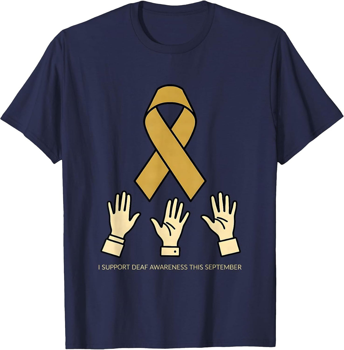Men's I Support Deaf Awareness This September ASL Teacher T-Shirt - Navy Blue