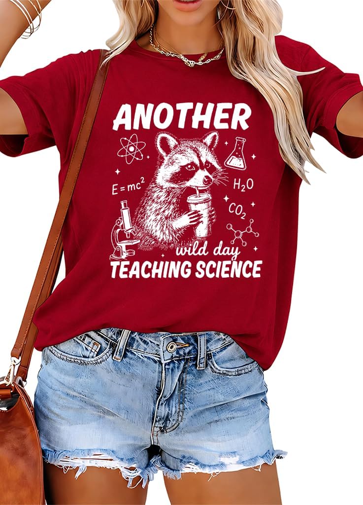 Science Teacher Raccoon Shirt Another Wild Day Teaching Science T-Shirt - Claret-1