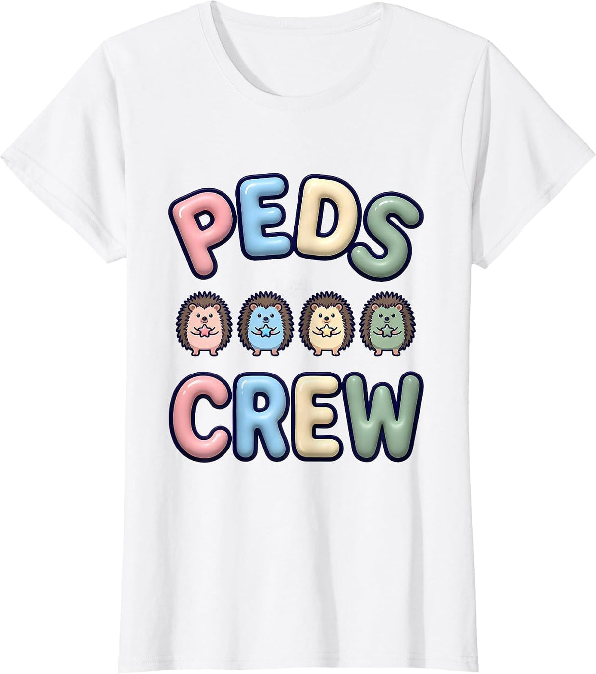 PEDS Crew Cute Hedgehog Pediatric NICU Nurse Crew Pride T-Shirt - White